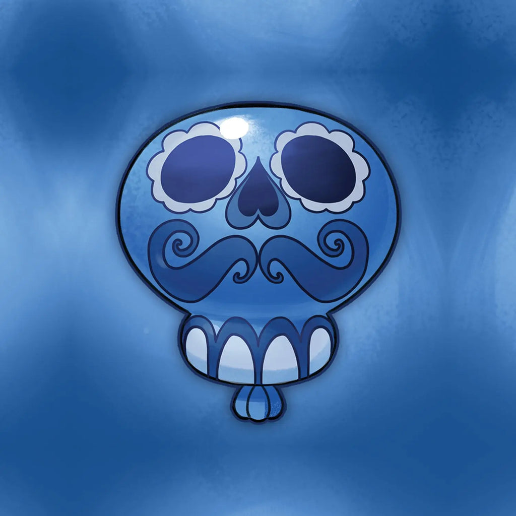 badge métal finition matte ballon bleu viva catrina