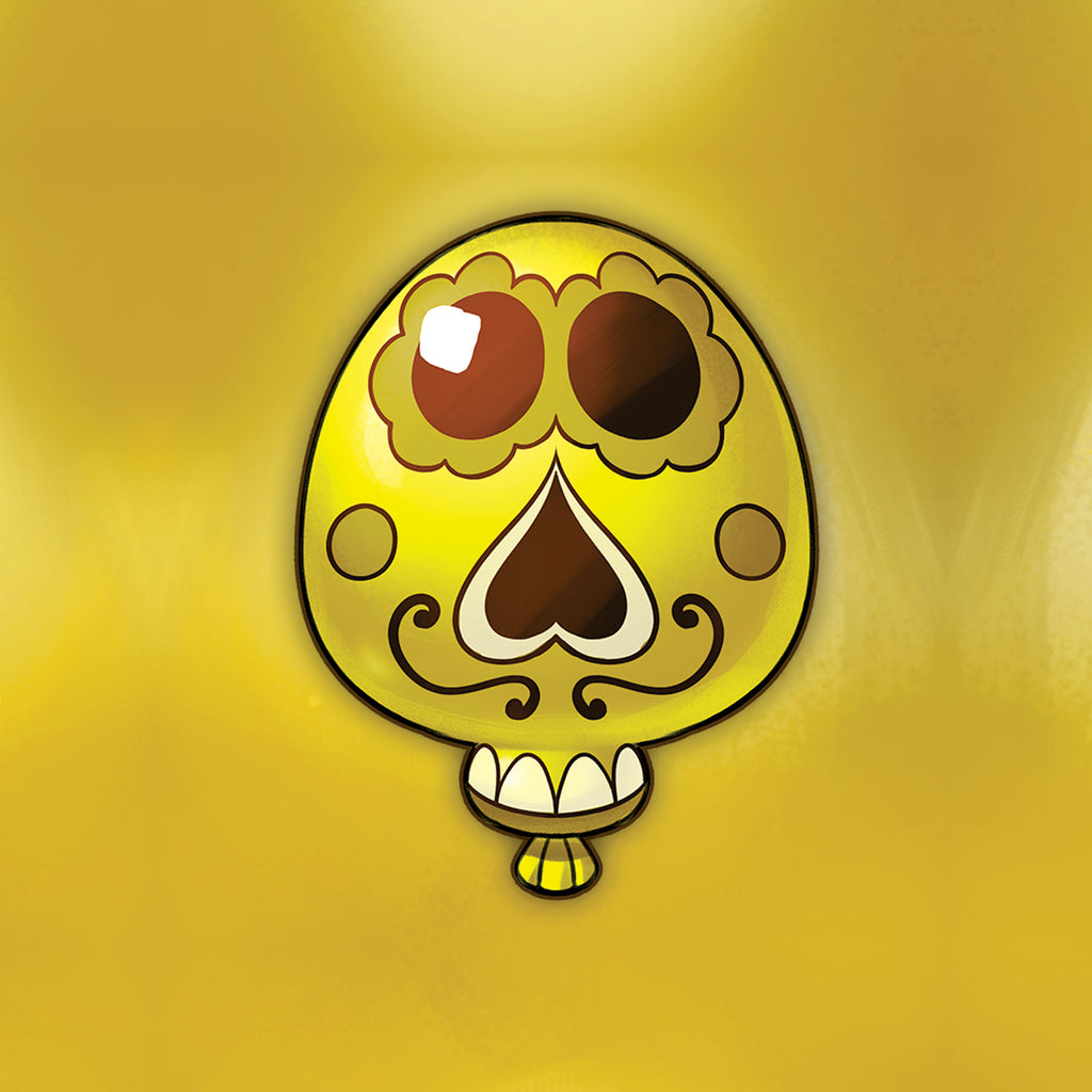 badge métal finition matte ballon jaune viva catrina