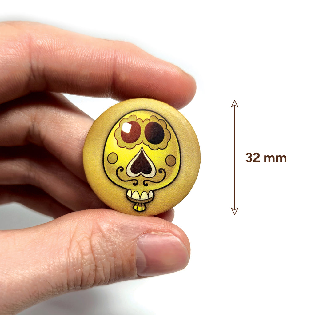 badge métal finition matte ballon jaune viva catrina