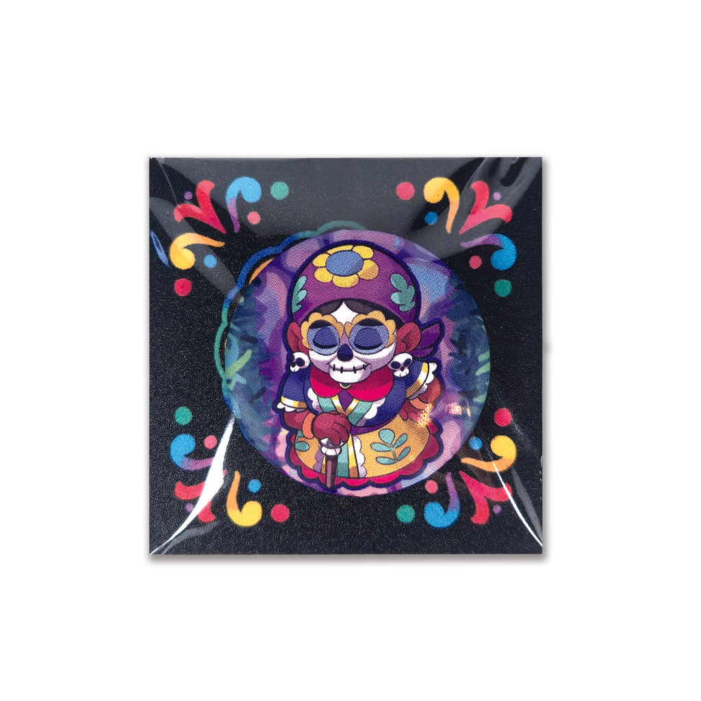badge métal finition matte mamie viva catrina
