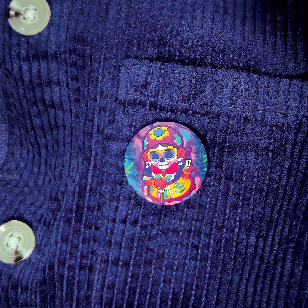 badge métal finition matte mamie viva catrina