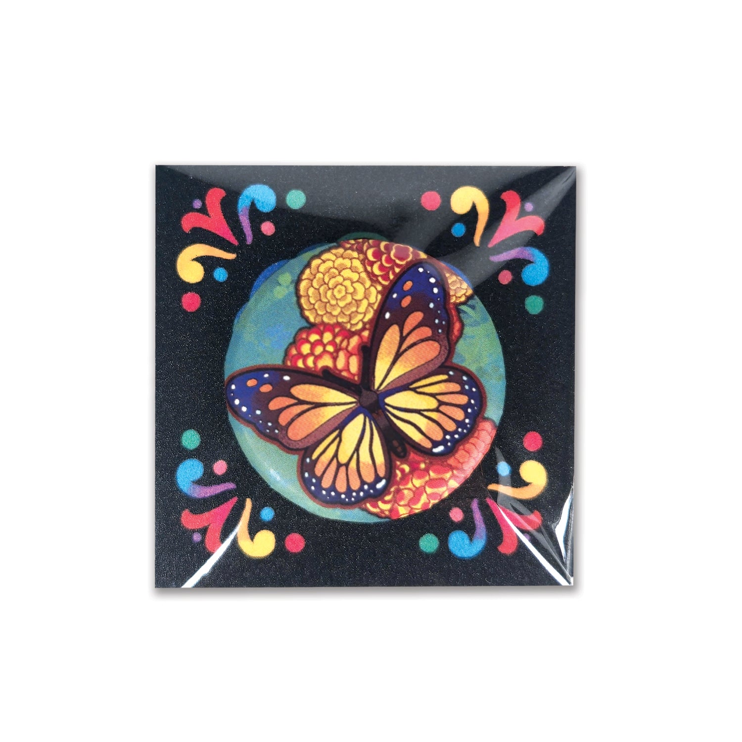 badge métal finition matte papillon viva catrina
