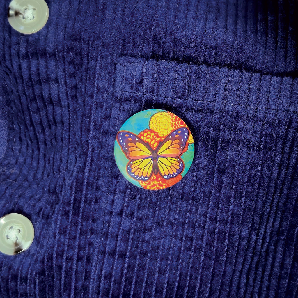 badge métal finition matte papillon viva catrina