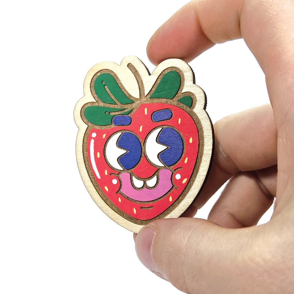 Magnet Fraise Miams en bois découpe laser