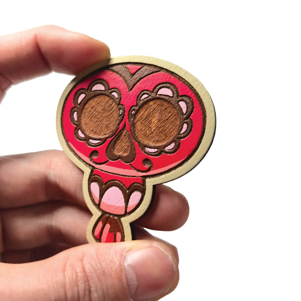 magnet en bois rouge viva catrina