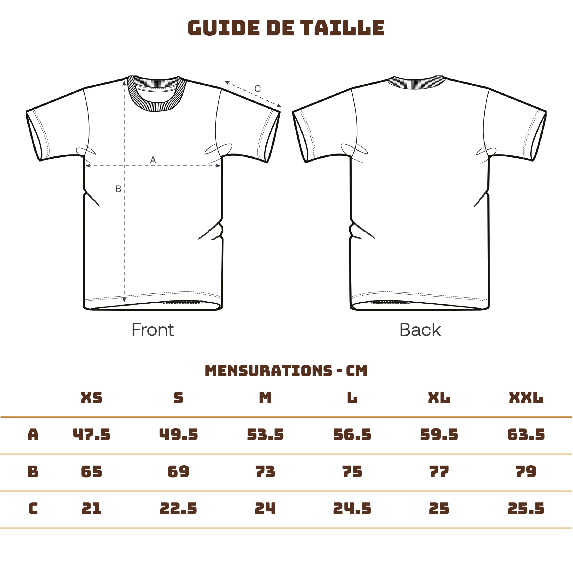 guide des tailles du t-shirt Viva Catrina
