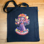 tote bag bleu foncé avec illustration viva catrina